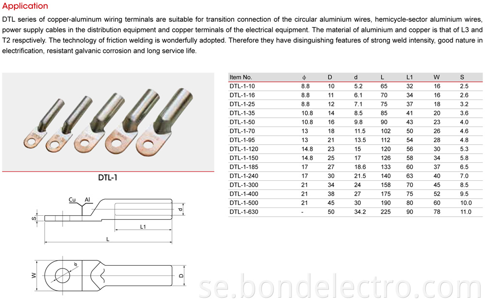 DTL-1 Aluminium Copper Bimetal Connector Parameter